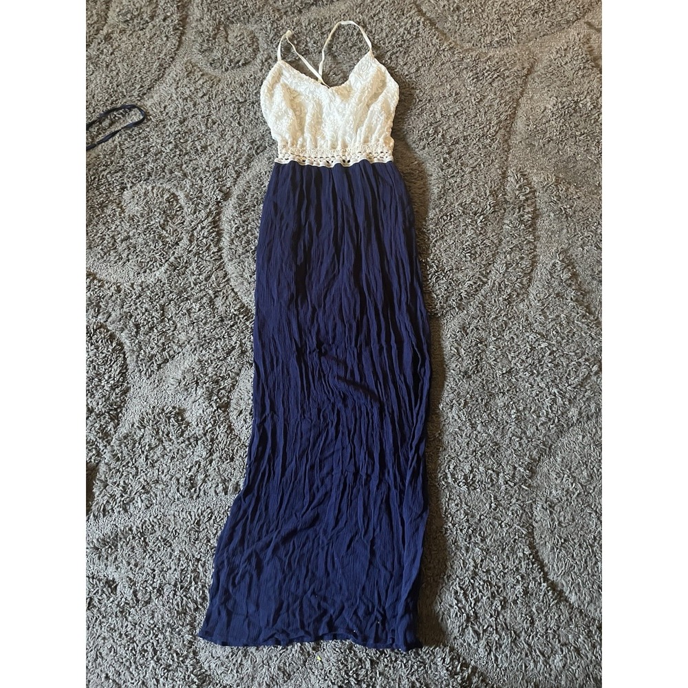 Windsor Womens Dress Navy Blue White Lace Top Long Flowy Size Extra Small - Used